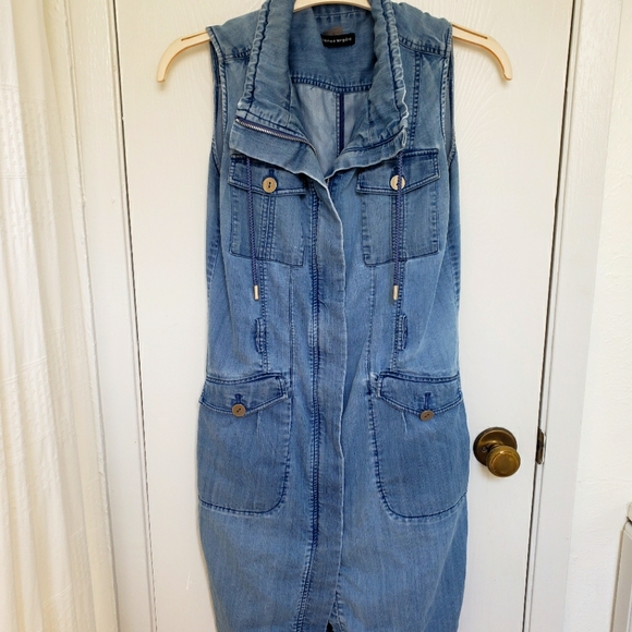 Blue Denim Zip-Up Dress and Vest - 90's Vintage - Picture 1 of 3